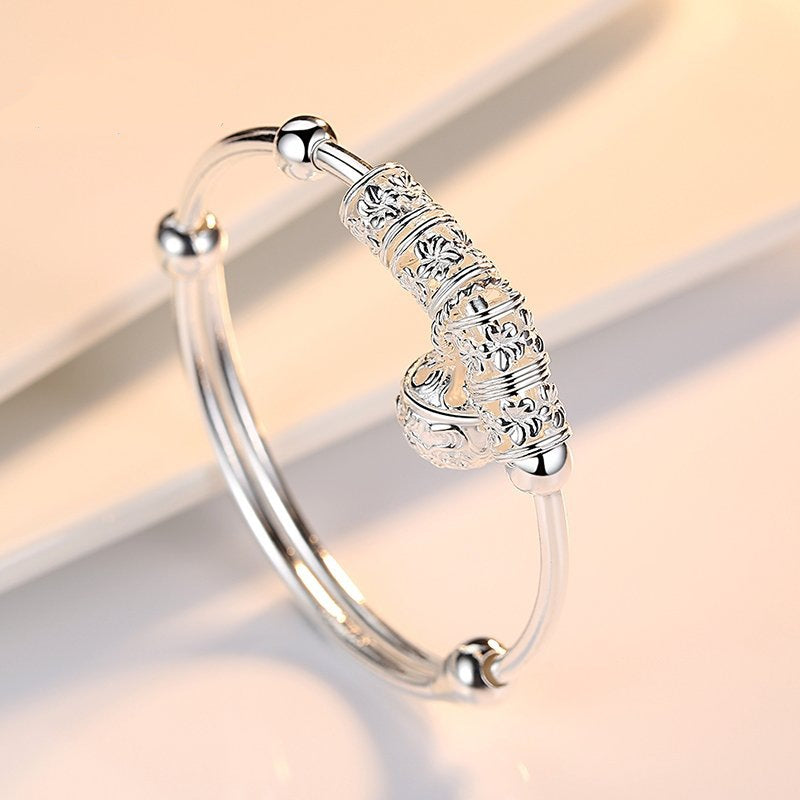 Korean Style Silver Bead Bracelet with Bell Charm