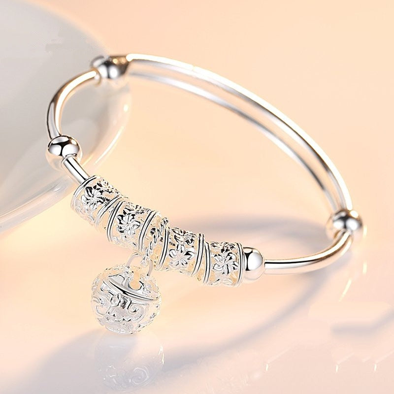 Korean Style Silver Bead Bracelet with Bell Charm