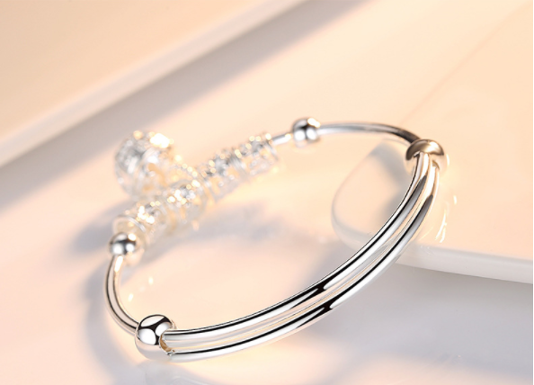 Korean Style Silver Bead Bracelet with Bell Charm