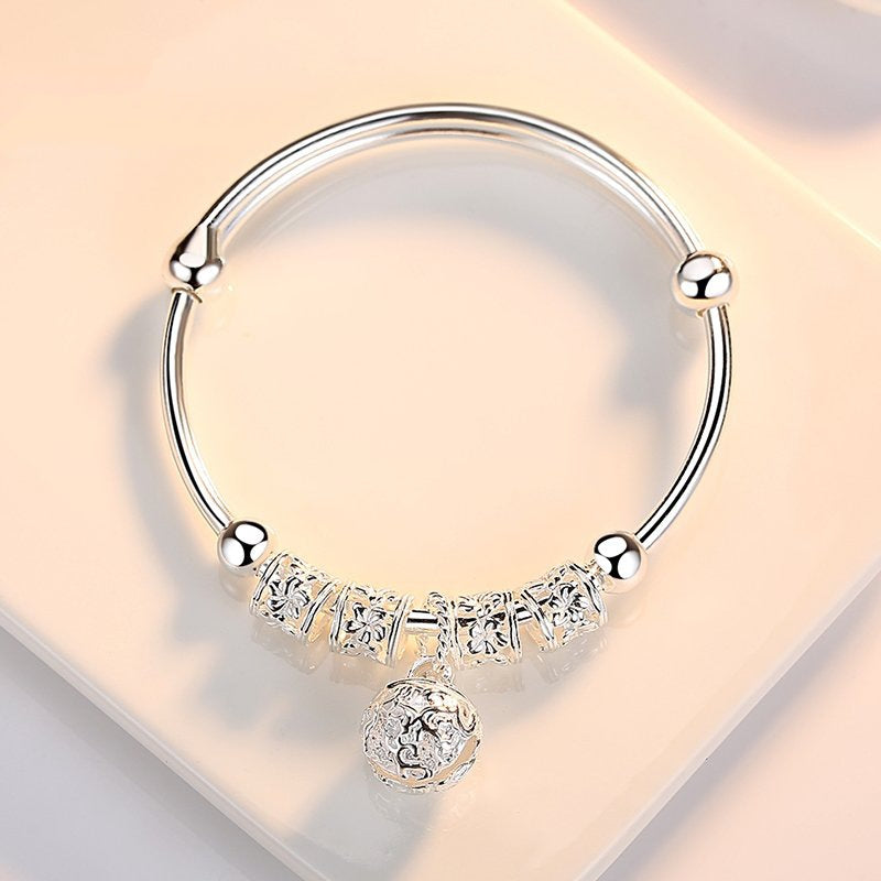 Korean Style Silver Bead Bracelet with Bell Charm