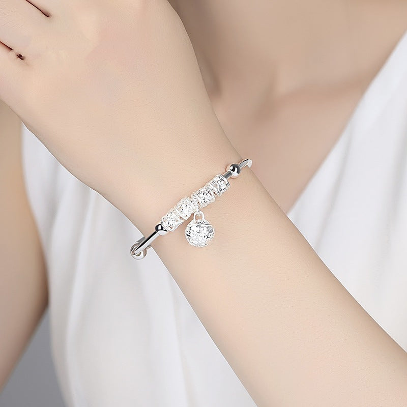 Korean Style Silver Bead Bracelet with Bell Charm