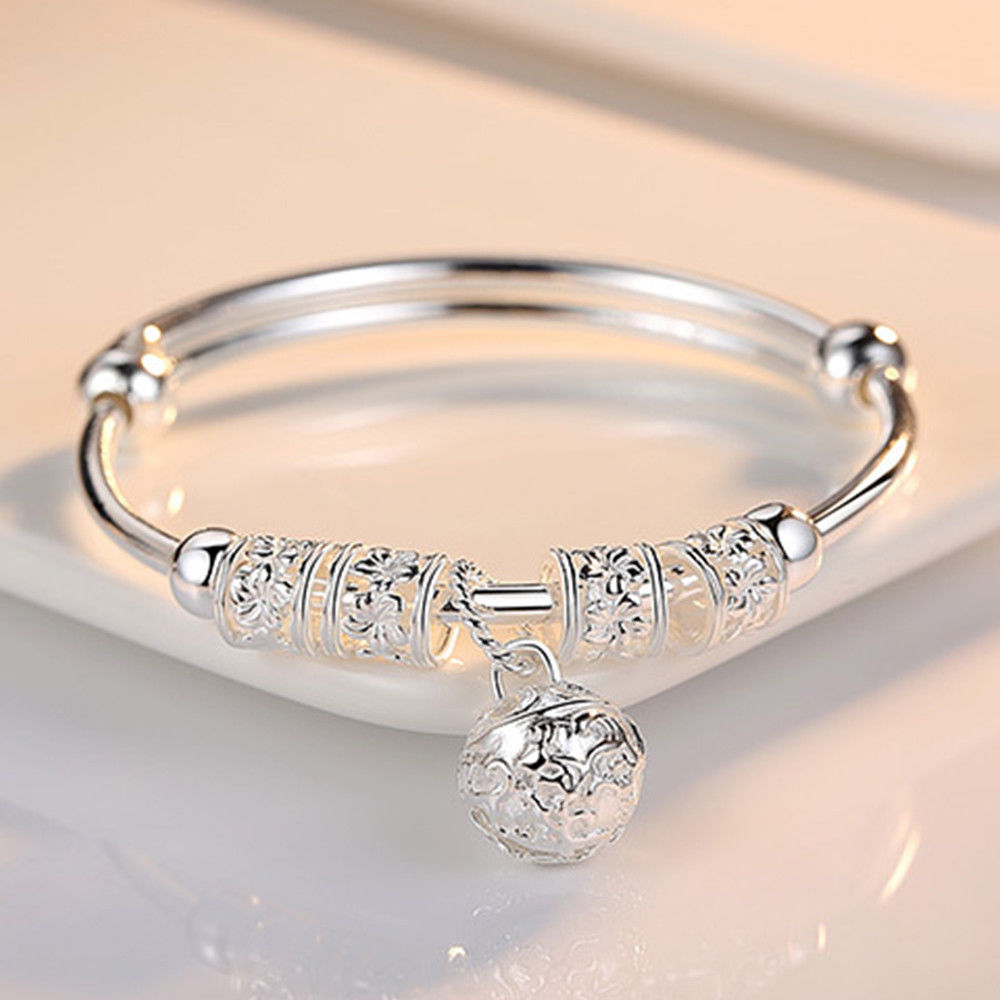 Korean Style Silver Bead Bracelet with Bell Charm